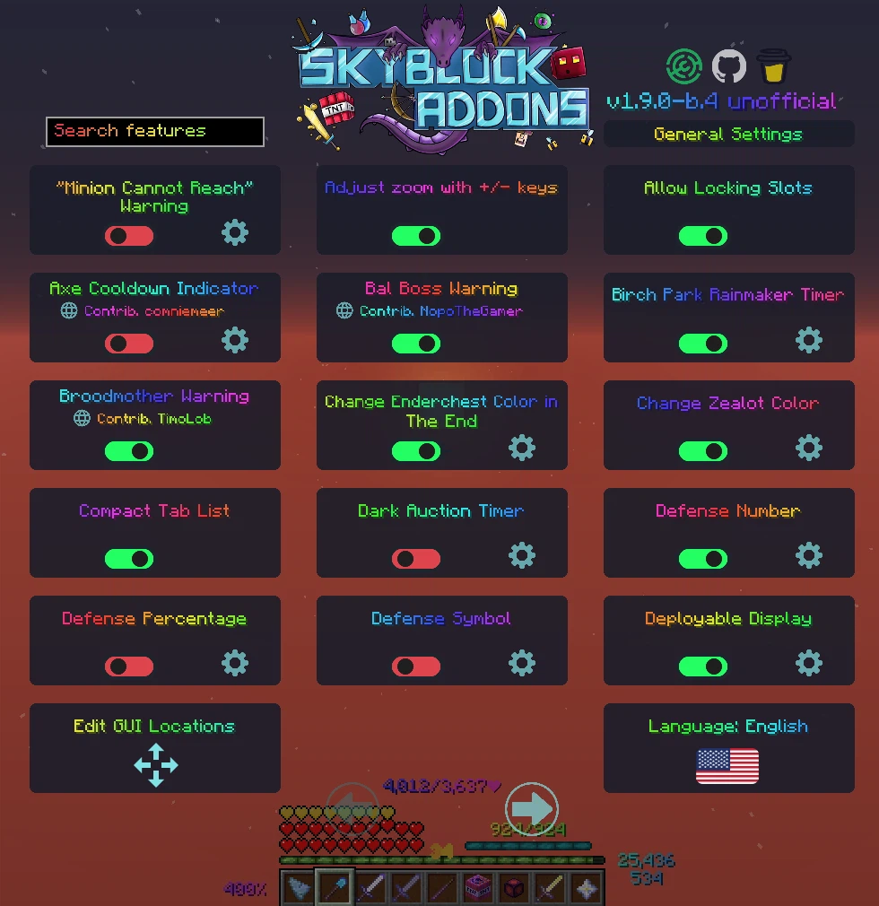 Скриншот SkyblockAddons for Hypixel Skyblock