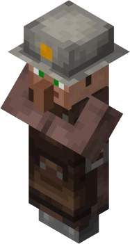Minecraft villager with a leather apron and a mining cap