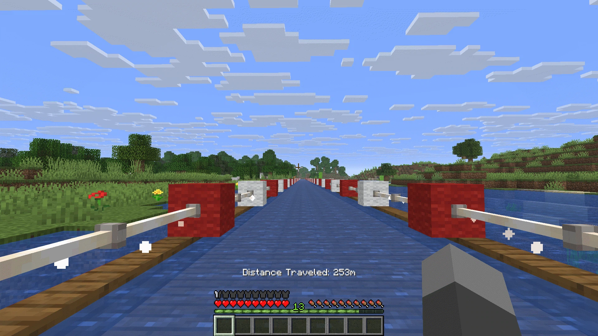 The distance traveled message on landing