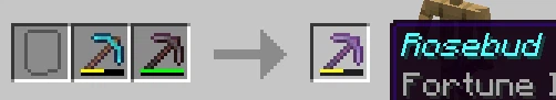 A diamond pickaxe bring upgraded to a netherite pickaxe via sacrifice, keeping its name and enchantments.