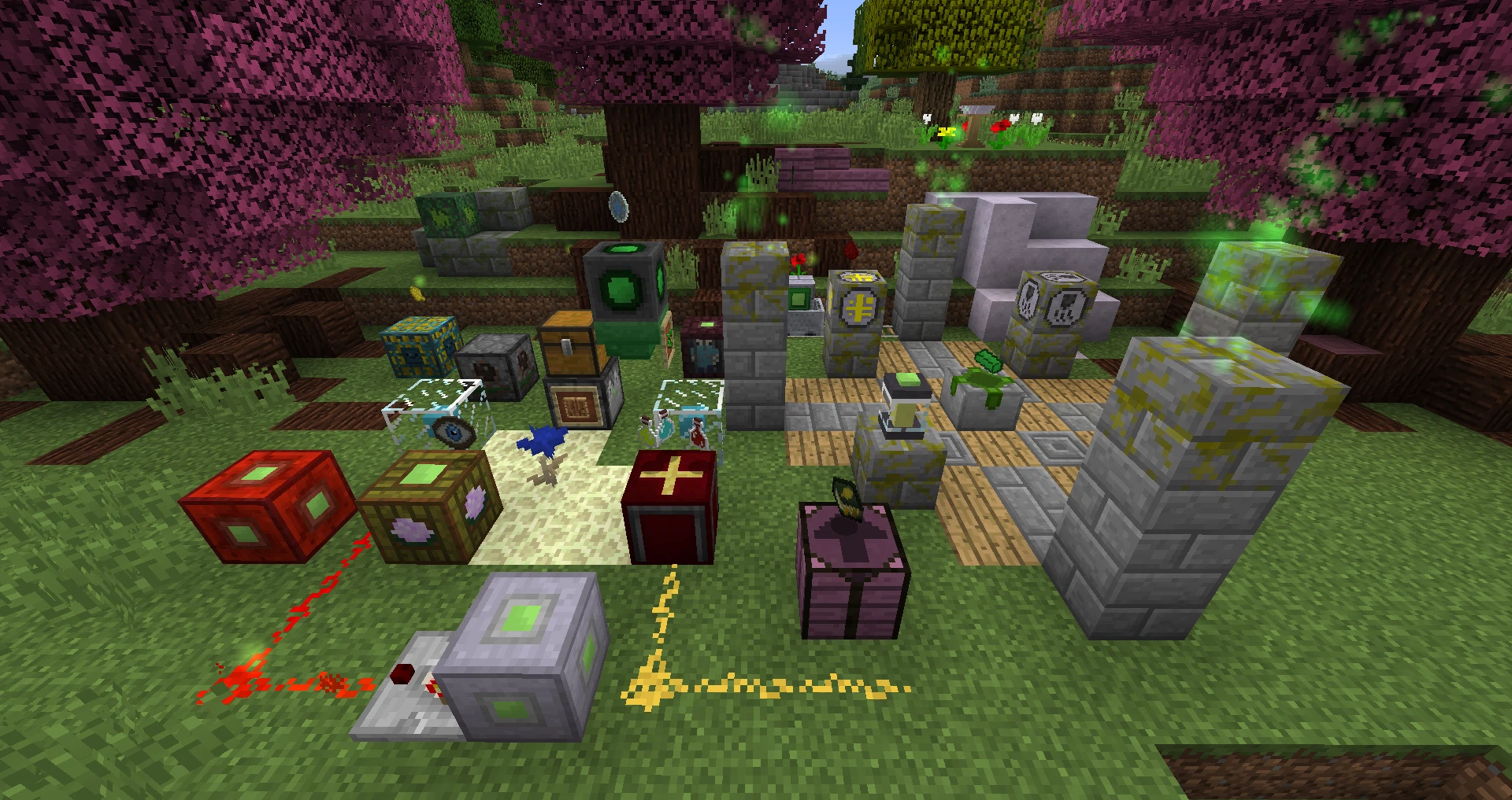 A lot of the blocks from Nature's Aura lined up in a big display
