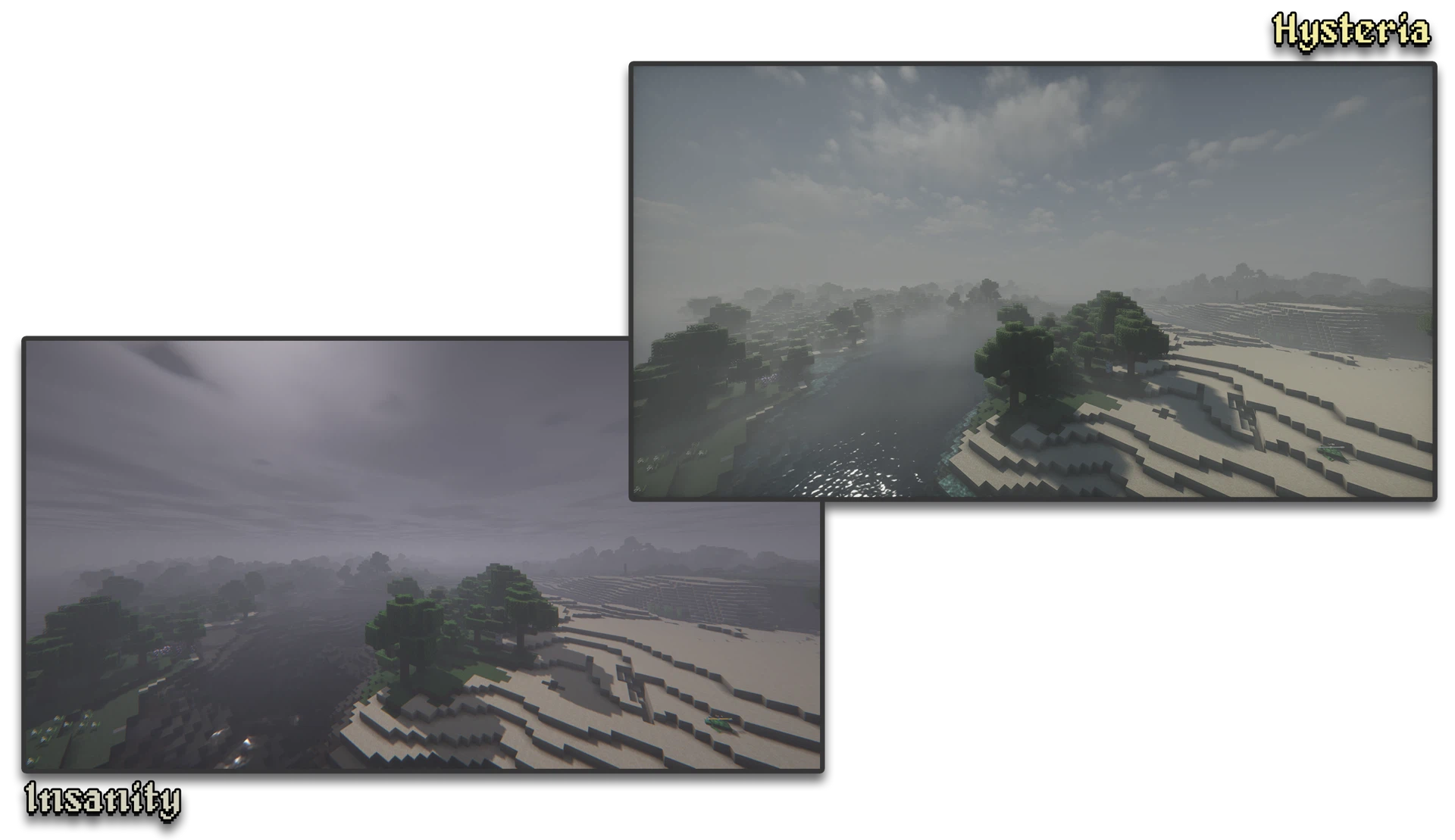 Comparison of Insanity Shader vs Hysteria Shaders at daytime