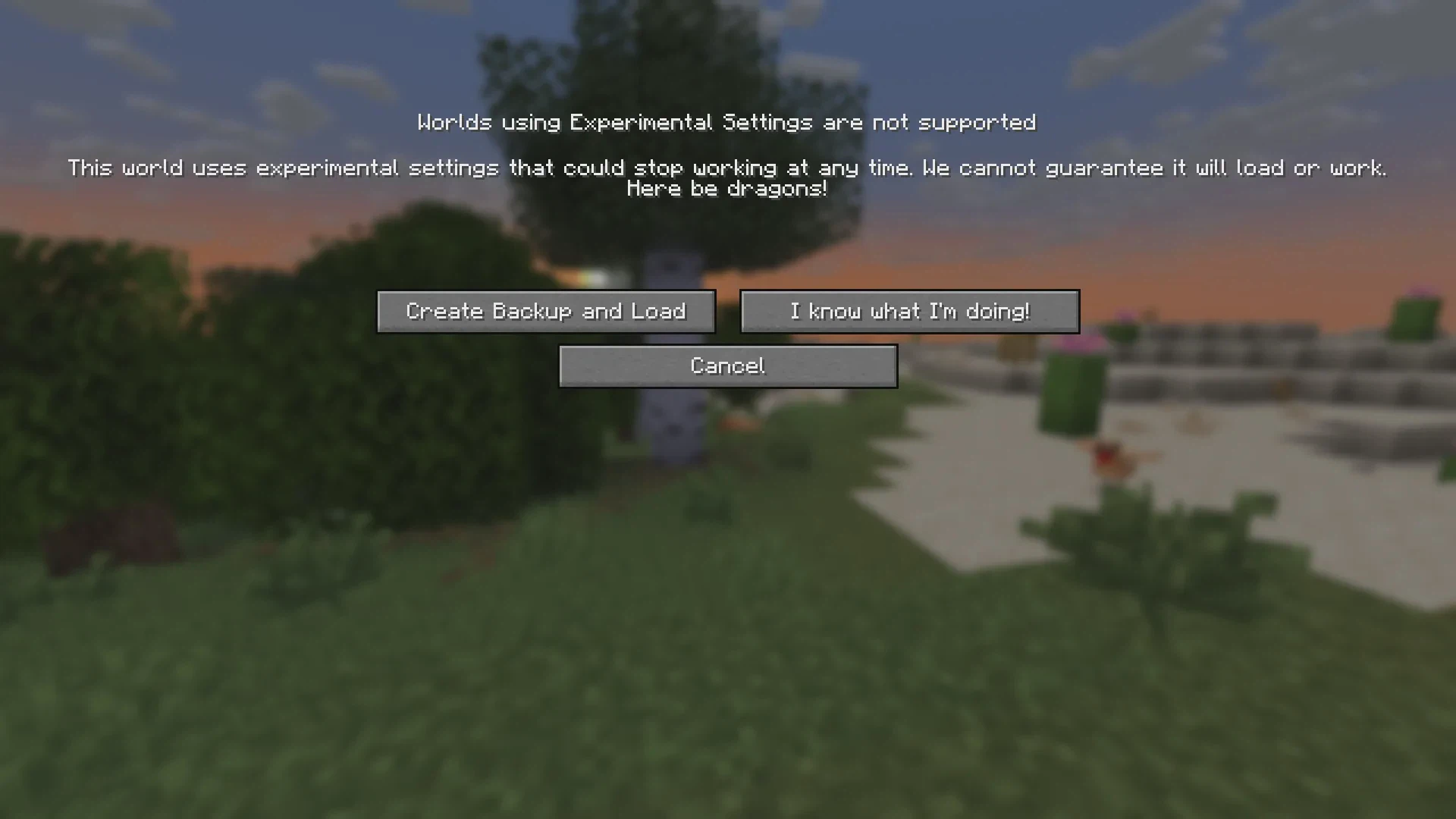 Experimental usage warning