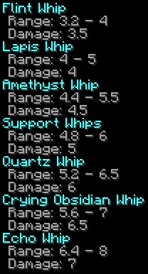 whips attributes (range and damage)