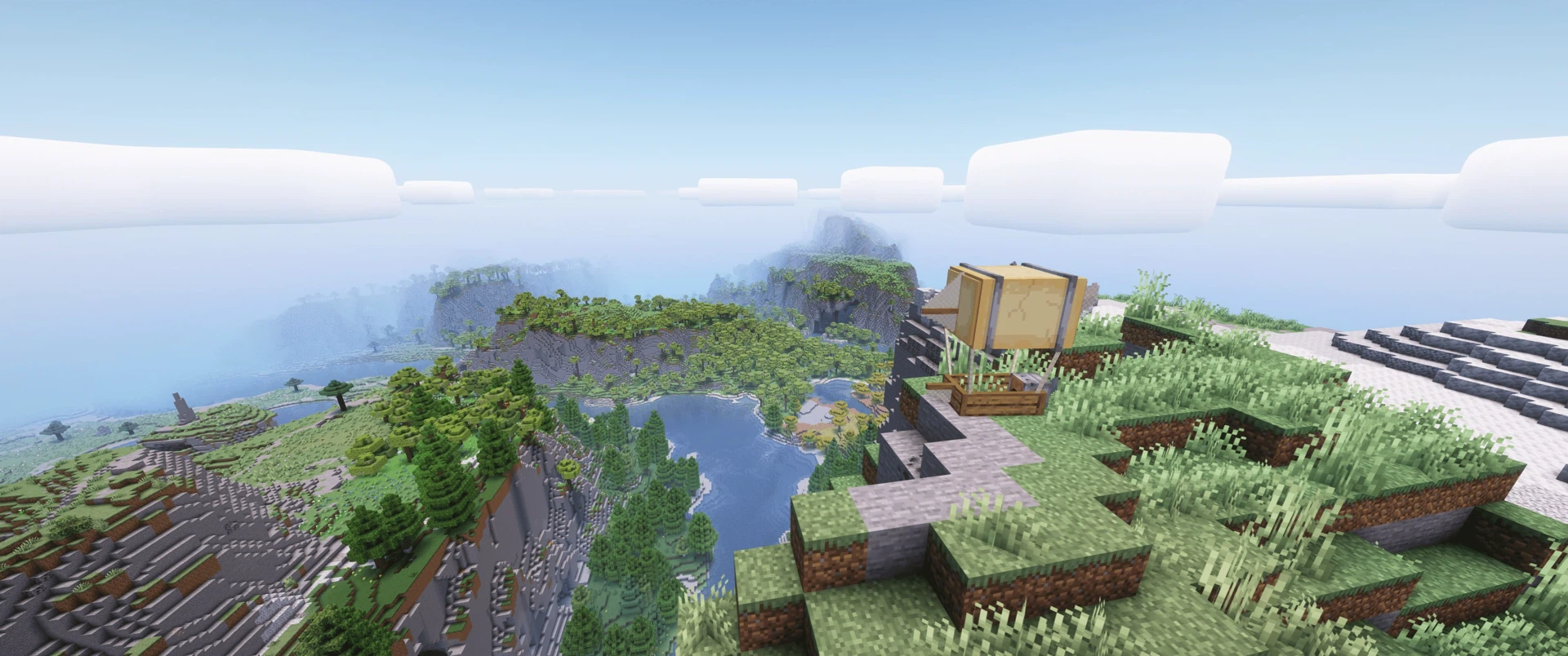 A beautiful mountainside view, with an airship