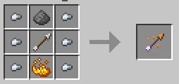crafting recipe of the explosive arrow, 1 gunpowder, arrow, and blaze powder surrounded by iron nuggets