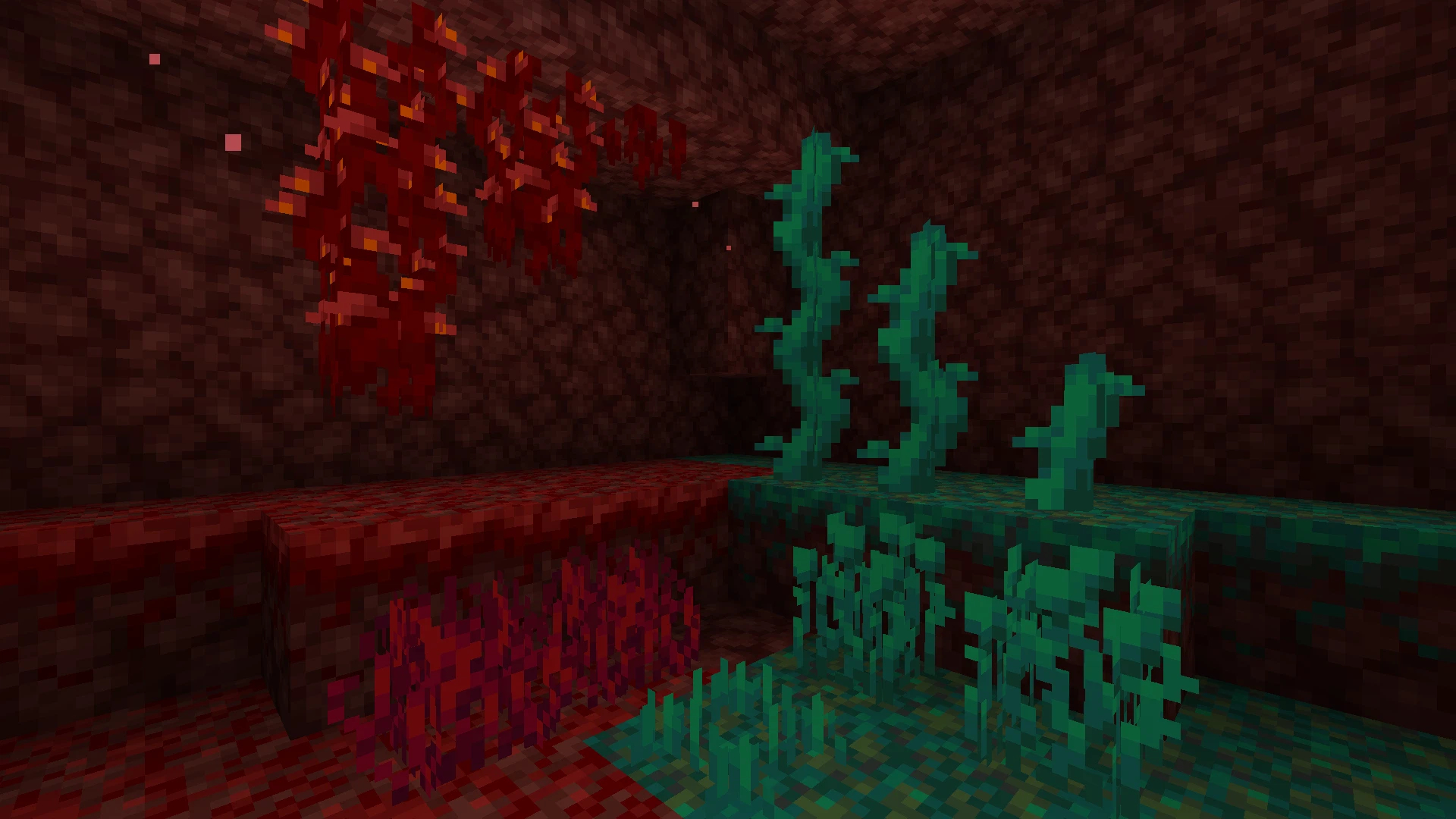 Showcase of bushy Nether-specific vegetation